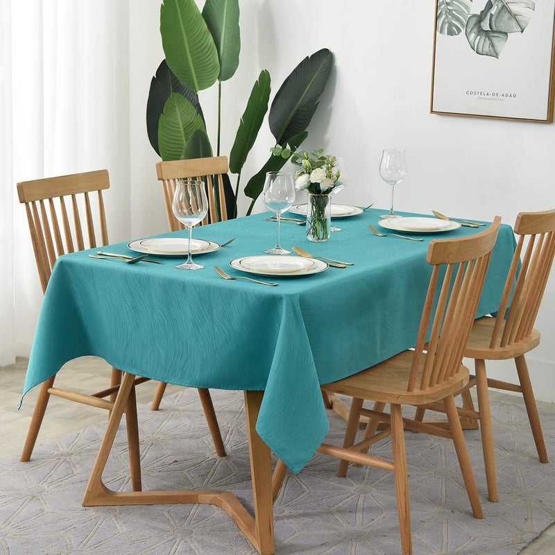 maxmill Jacquard Table Cloth Swirl Design Water Resistant Wrinkle Resistance Water Proof Heavy Weight Soft Tablecloth for Kitchen Dinning Tabletop Decoration Oblong 60 x 140 Inch Teal - Image 2